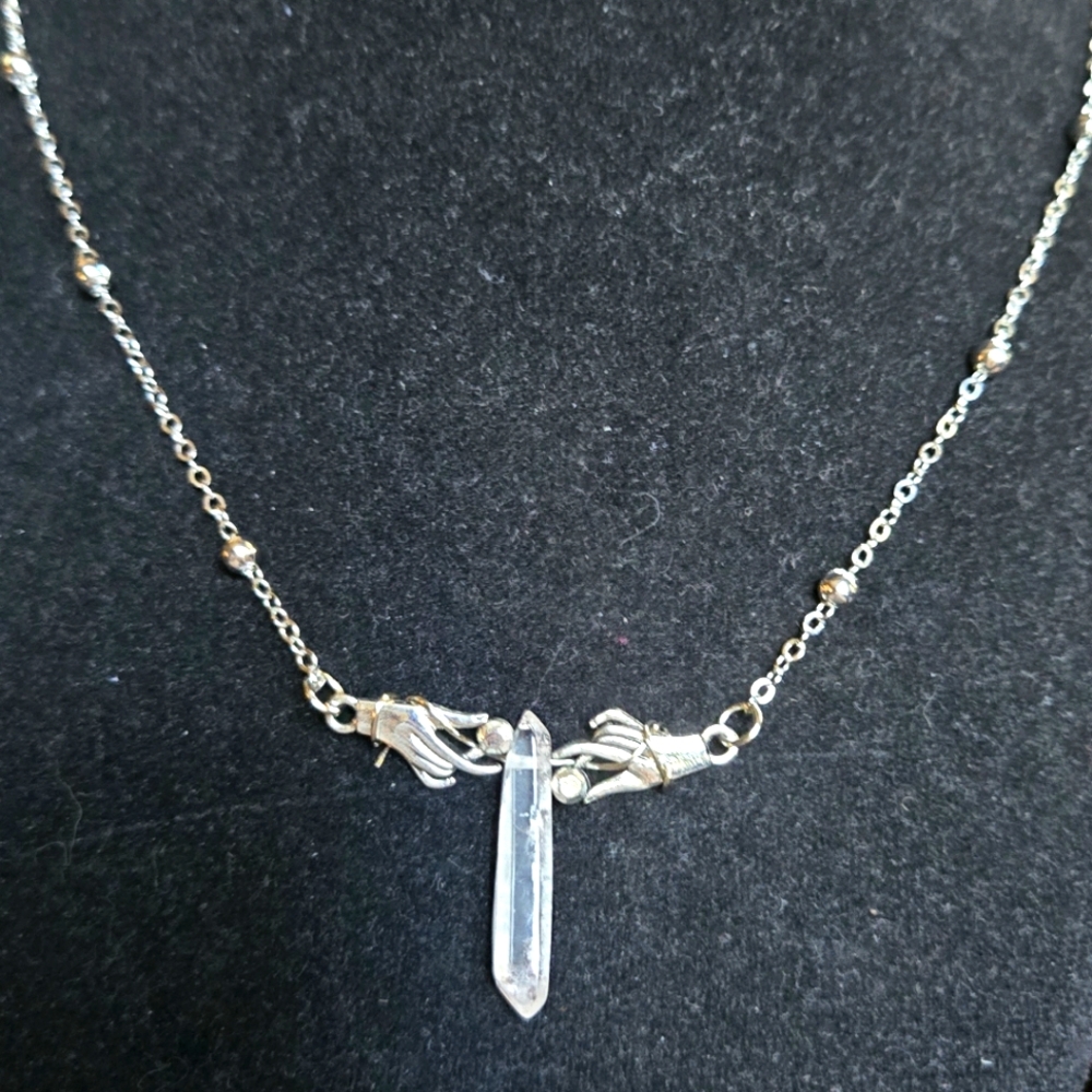 Quarts Natural Point Silver Cloisture Pendant Necklace 13"/26"